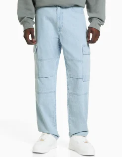 BERSHKA Jean cargo wide Bleu clair Flash Sale