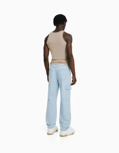 BERSHKA Jean cargo wide Bleu Store