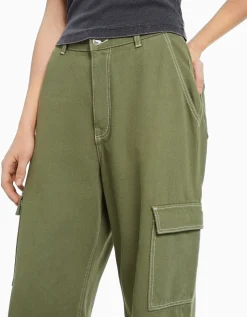 BERSHKA Jean cargo wide Kaki Sale