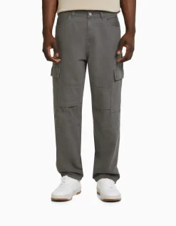 BERSHKA Jean cargo wide Bleu Cheap
