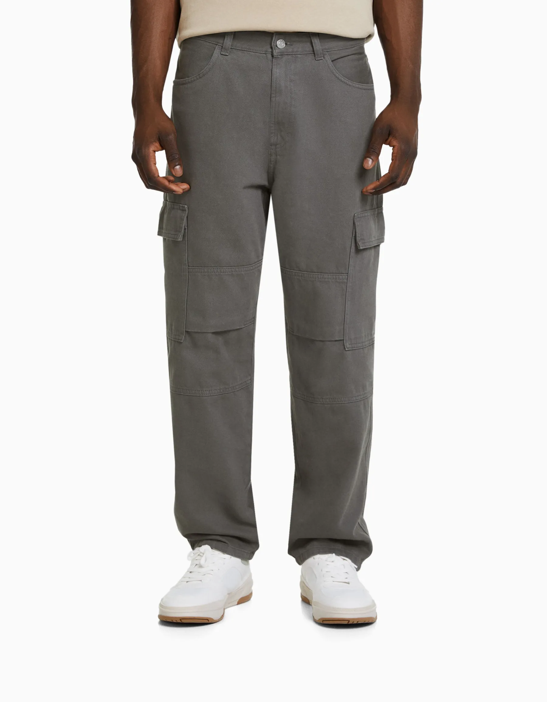 BERSHKA Jean cargo wide Bleu Cheap