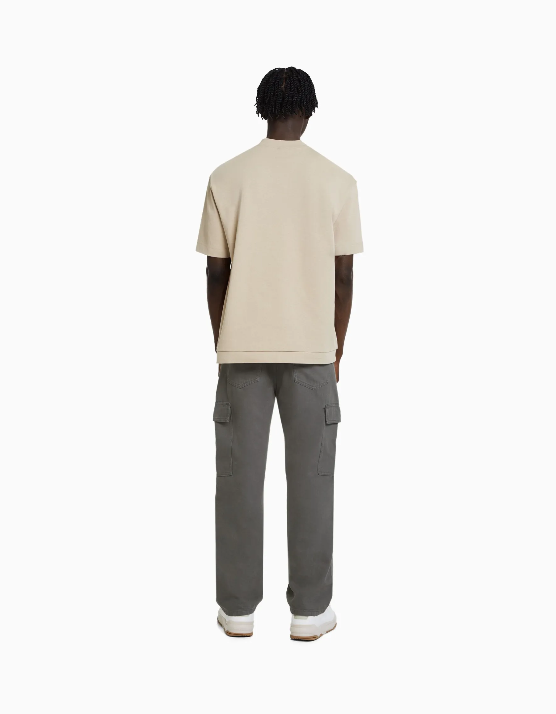 BERSHKA Jean cargo wide Bleu Cheap