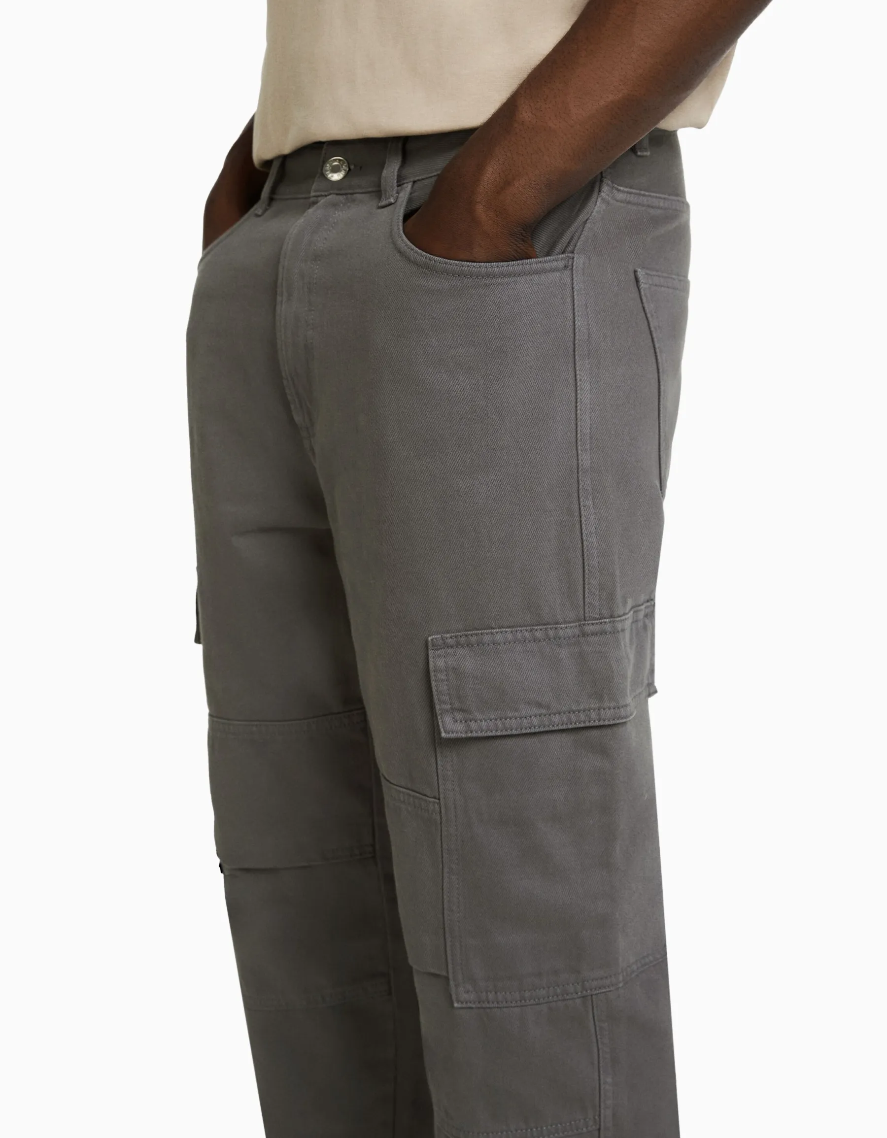 BERSHKA Jean cargo wide Bleu Cheap