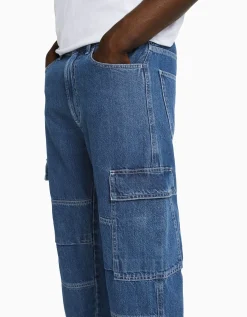 BERSHKA Jean cargo wide Bleu Fashion