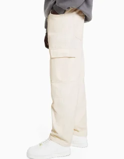 BERSHKA Jean cargo wide Écru Outlet