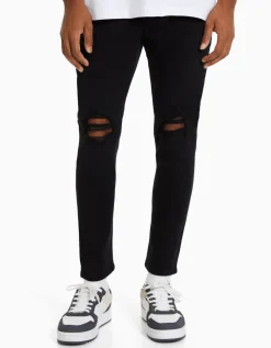 BERSHKA Jean carotte déchiré Bleu Hot