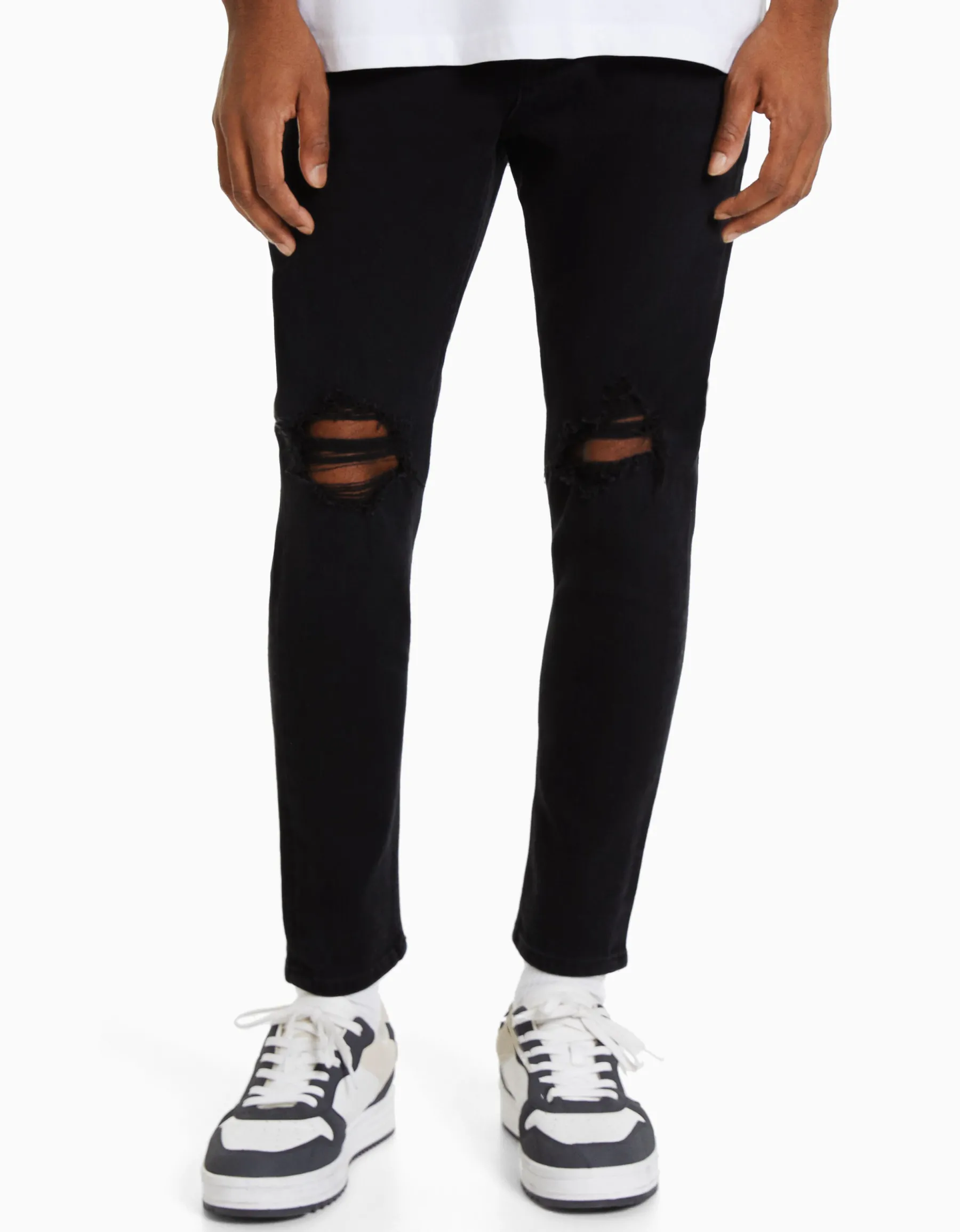 BERSHKA Jean carotte déchiré Bleu Hot