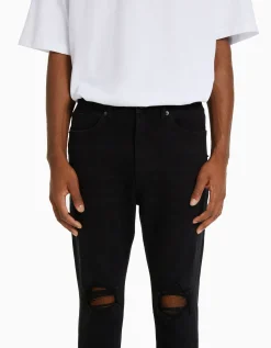 BERSHKA Jean carotte déchiré Bleu Hot