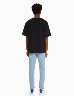BERSHKA Jean carotte déchiré Bleu Hot