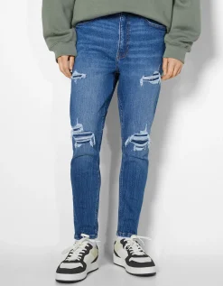 BERSHKA Jean carotte déchiré Bleu Online