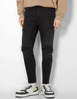 BERSHKA Jean carotte déchiré Bleu Sale