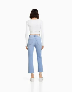 BERSHKA Jean cropped flare Bleu Clearance