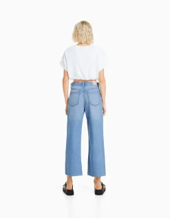 BERSHKA Jean cropped wide leg Bleu clair Best