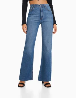 BERSHKA Jean décontracté fente latérale Bleu Fashion