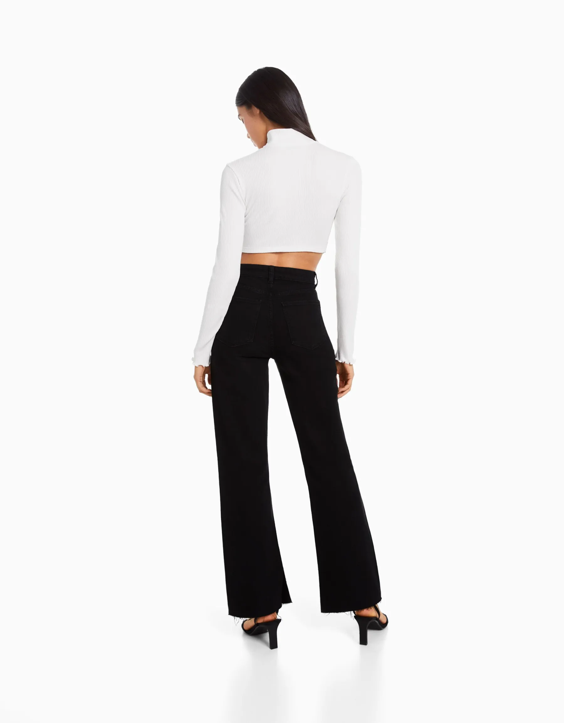 BERSHKA Jean décontracté fente latérale Noir Best