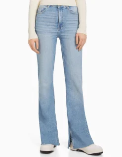 BERSHKA Jean décontracté fente latérale Bleu Store
