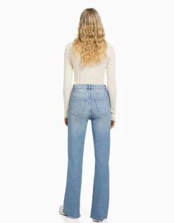 BERSHKA Jean décontracté fente latérale Bleu Store