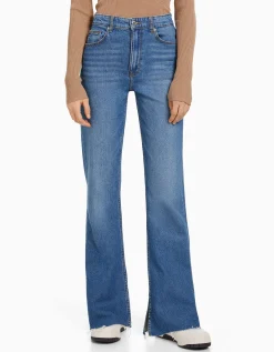 BERSHKA Jean décontracté fente latérale Bleu Cheap