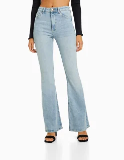 BERSHKA Jean flare Bleu lavé Discount