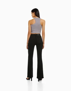 BERSHKA Jean flare Noir Flash Sale