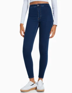 BERSHKA Jean jegging taille très haute Bleu Shop