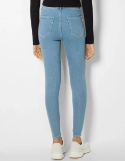 BERSHKA Jean jegging taille très haute Bleu Sale