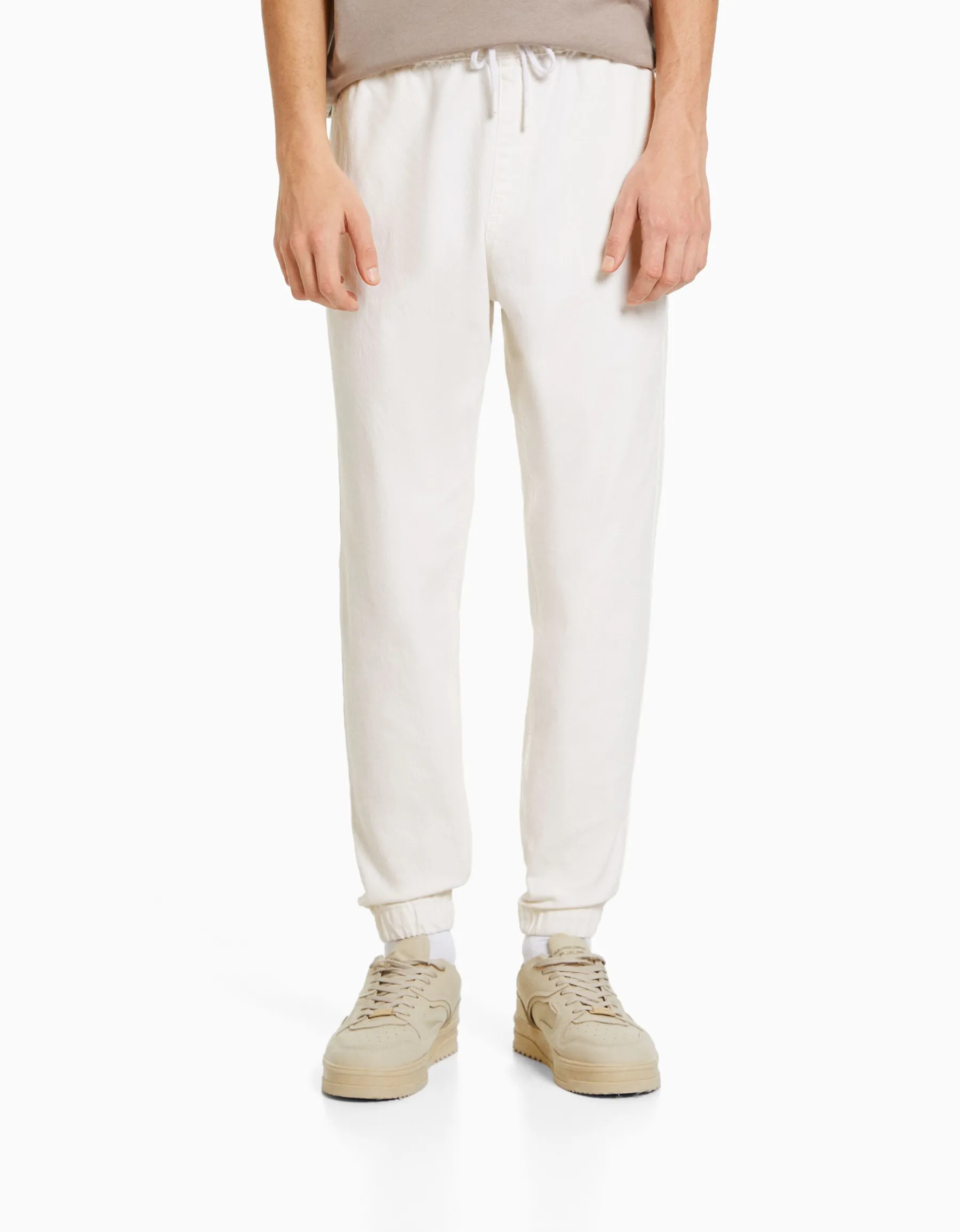 BERSHKA Jean jogger coloré Blanc Cheap