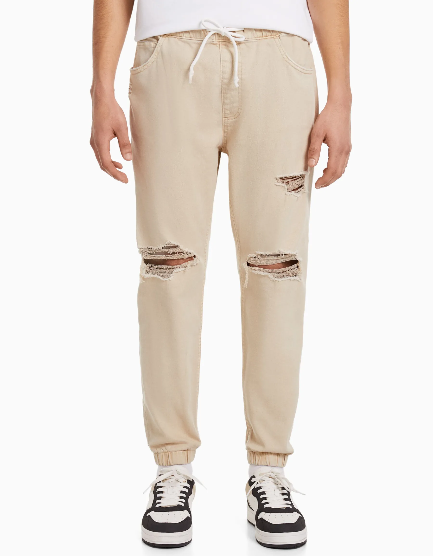 BERSHKA Jean jogger coloré déchirures Blanc Shop