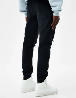 BERSHKA Jean jogger déchiré Bleu Hot