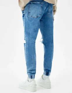 BERSHKA Jean jogger déchiré Bleu New
