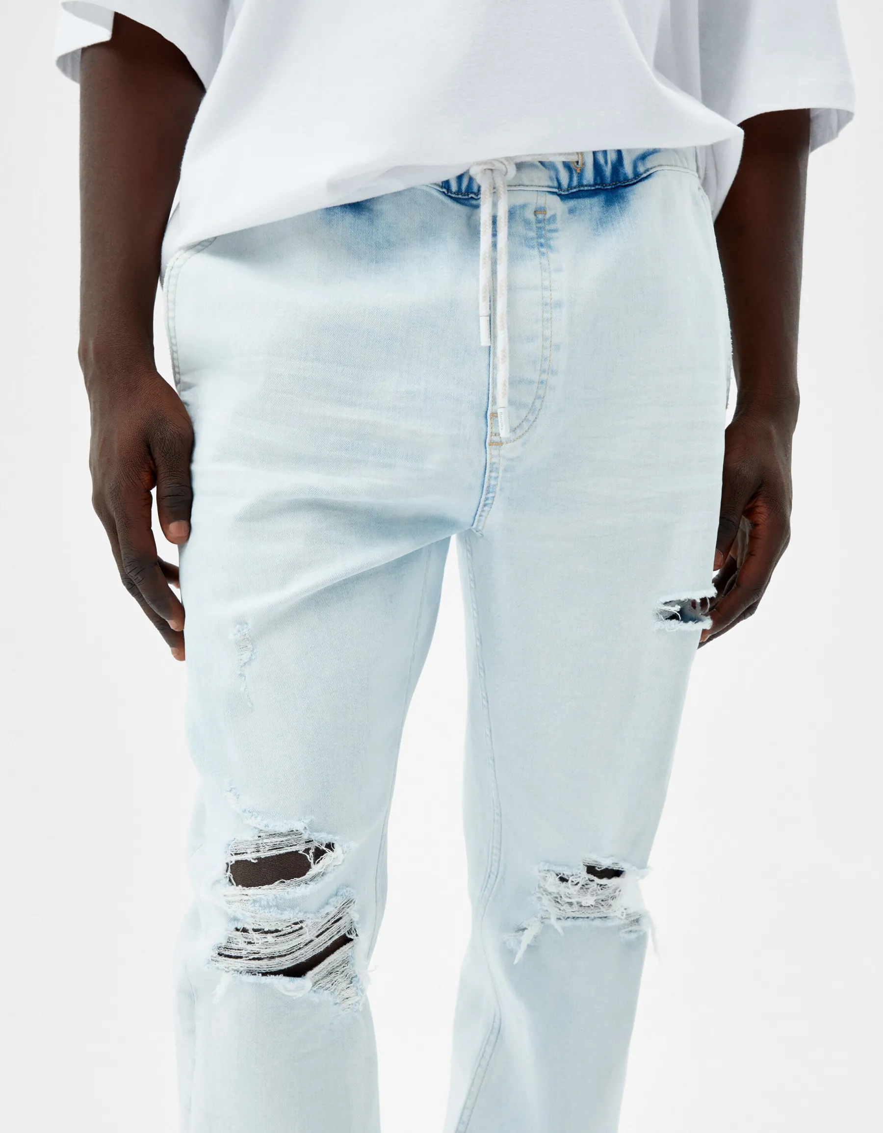 BERSHKA Jean jogger déchiré Bleu New