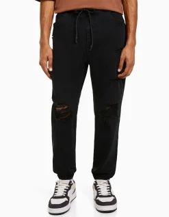BERSHKA Jean jogger déchiré Bleu Discount