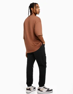 BERSHKA Jean jogger déchiré Bleu Discount