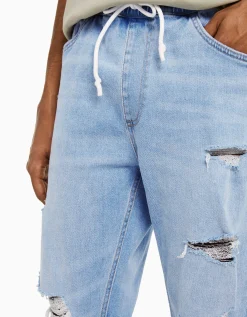 BERSHKA Jean jogger déchiré Bleu New