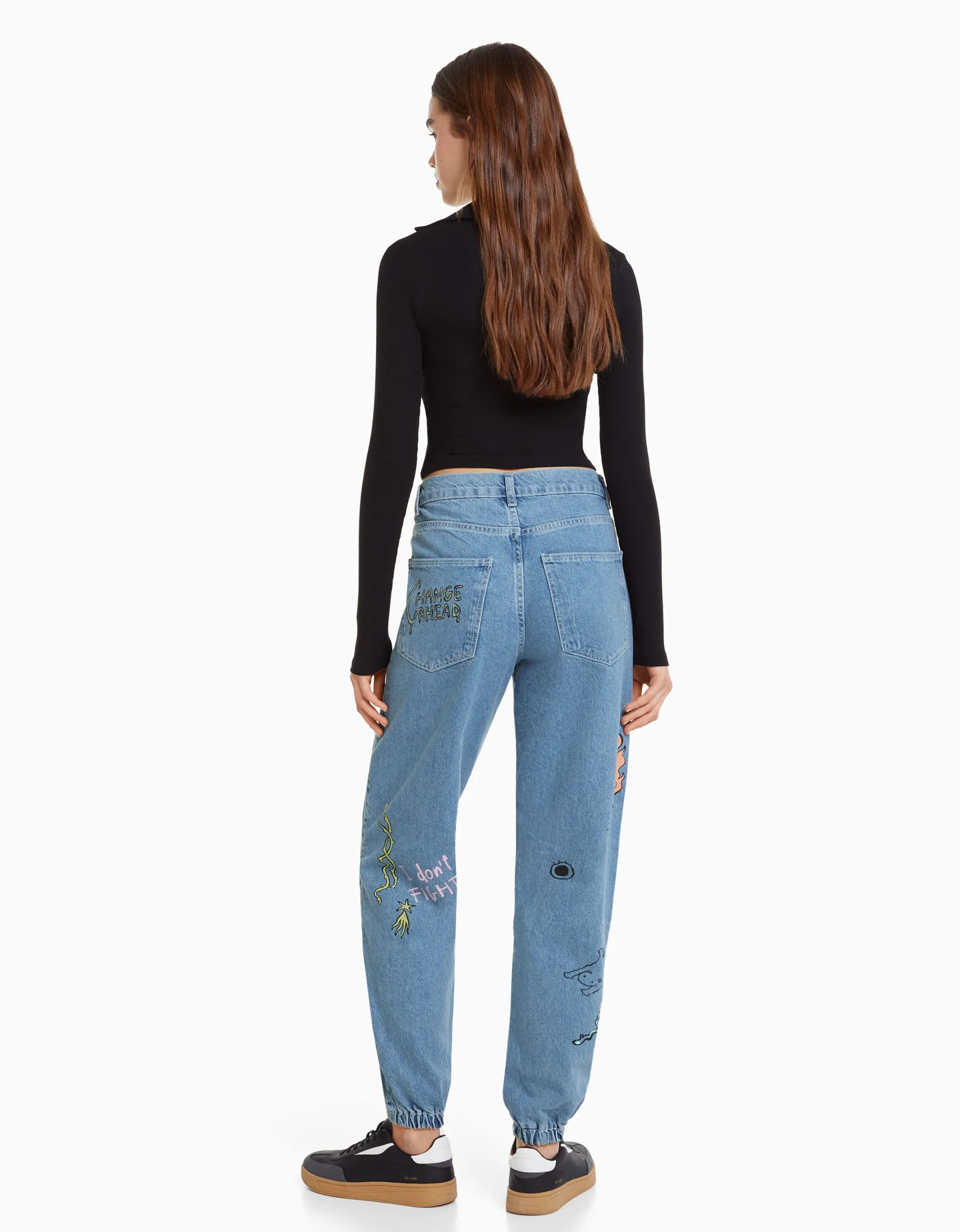 BERSHKA Jean jogger graffiti Bleu lavé Clearance