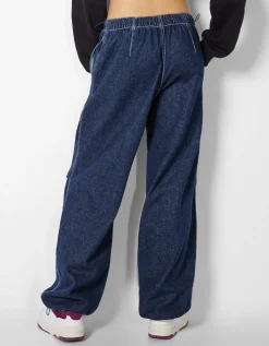 BERSHKA Jean jogger parachute Bleu lavé Discount