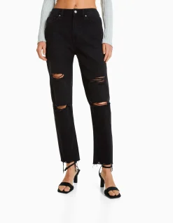 BERSHKA Jean mom déchiré Bleu Best