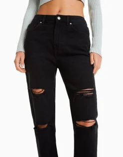 BERSHKA Jean mom déchiré Bleu Best