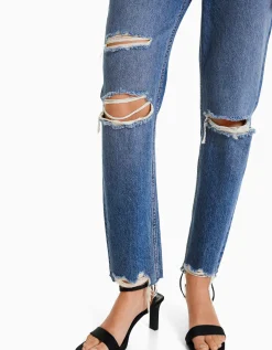 BERSHKA Jean mom déchiré Bleu Store