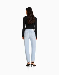 BERSHKA Jean mom déchiré Bleu Best