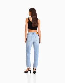 BERSHKA Jean mom déchiré Bleu Store