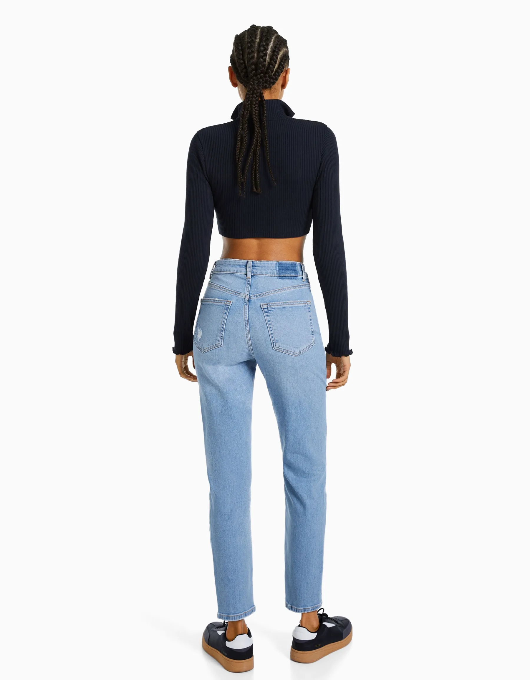 BERSHKA Jean mom décontracté déchiré Bleu Flash Sale