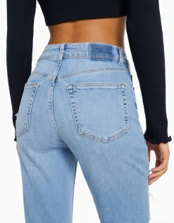 BERSHKA Jean mom décontracté déchiré Bleu Flash Sale