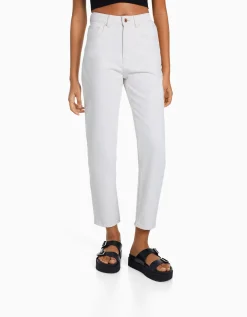 BERSHKA Jean mom fit Bleu lavé Online