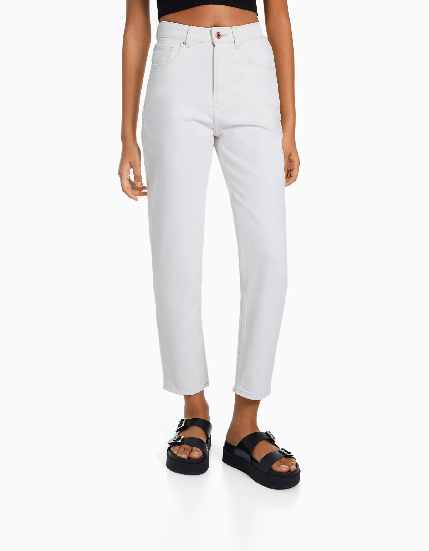 BERSHKA Jean mom fit Bleu lavé Online