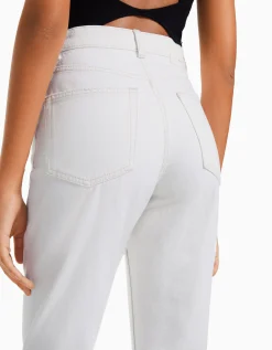 BERSHKA Jean mom fit Bleu lavé Online