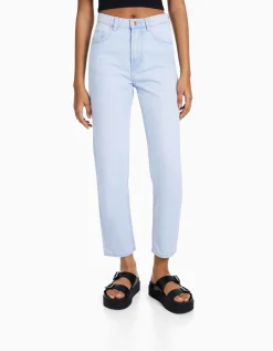 BERSHKA Jean mom fit Bleu lavé Hot