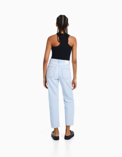 BERSHKA Jean mom fit Bleu lavé Hot
