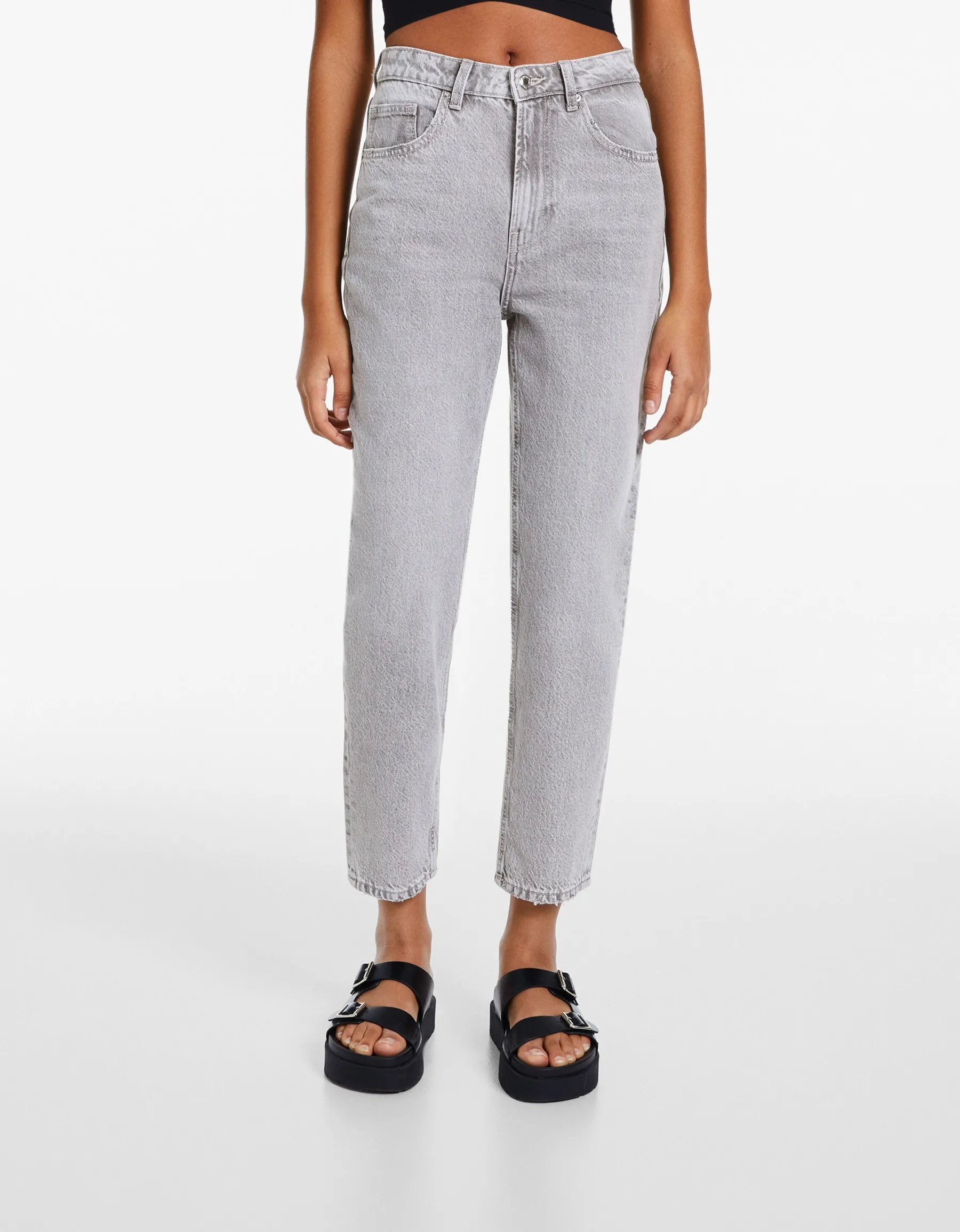 BERSHKA Jean mom fit Bleu lavé Flash Sale