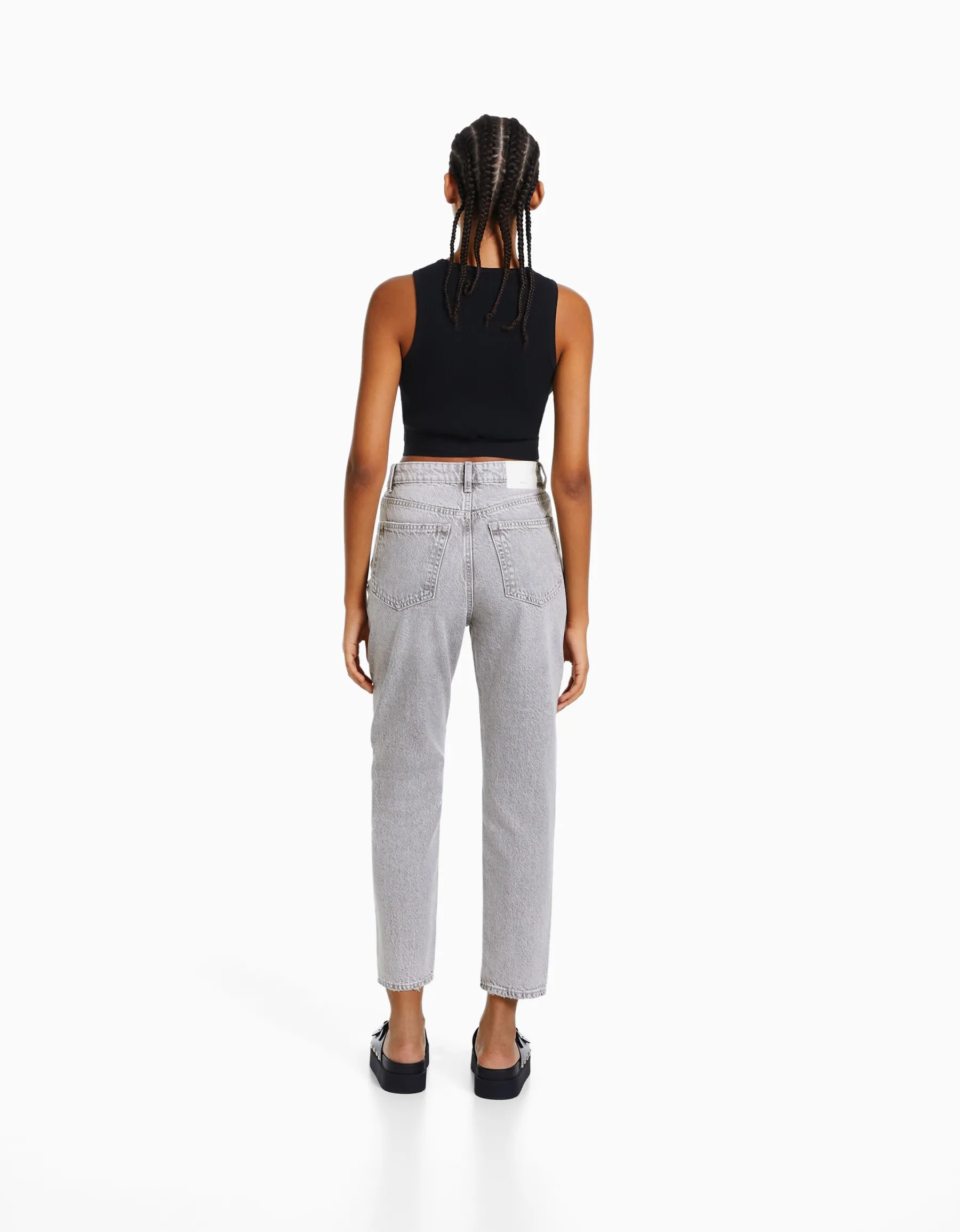 BERSHKA Jean mom fit Bleu lavé Flash Sale